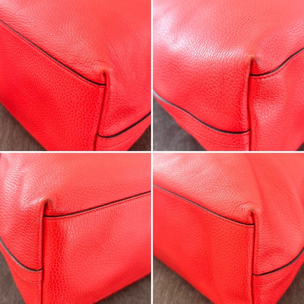 Authentic Gucci Gifford Tote Bag coral red leather large size braided handles - Picture 10 of 16
